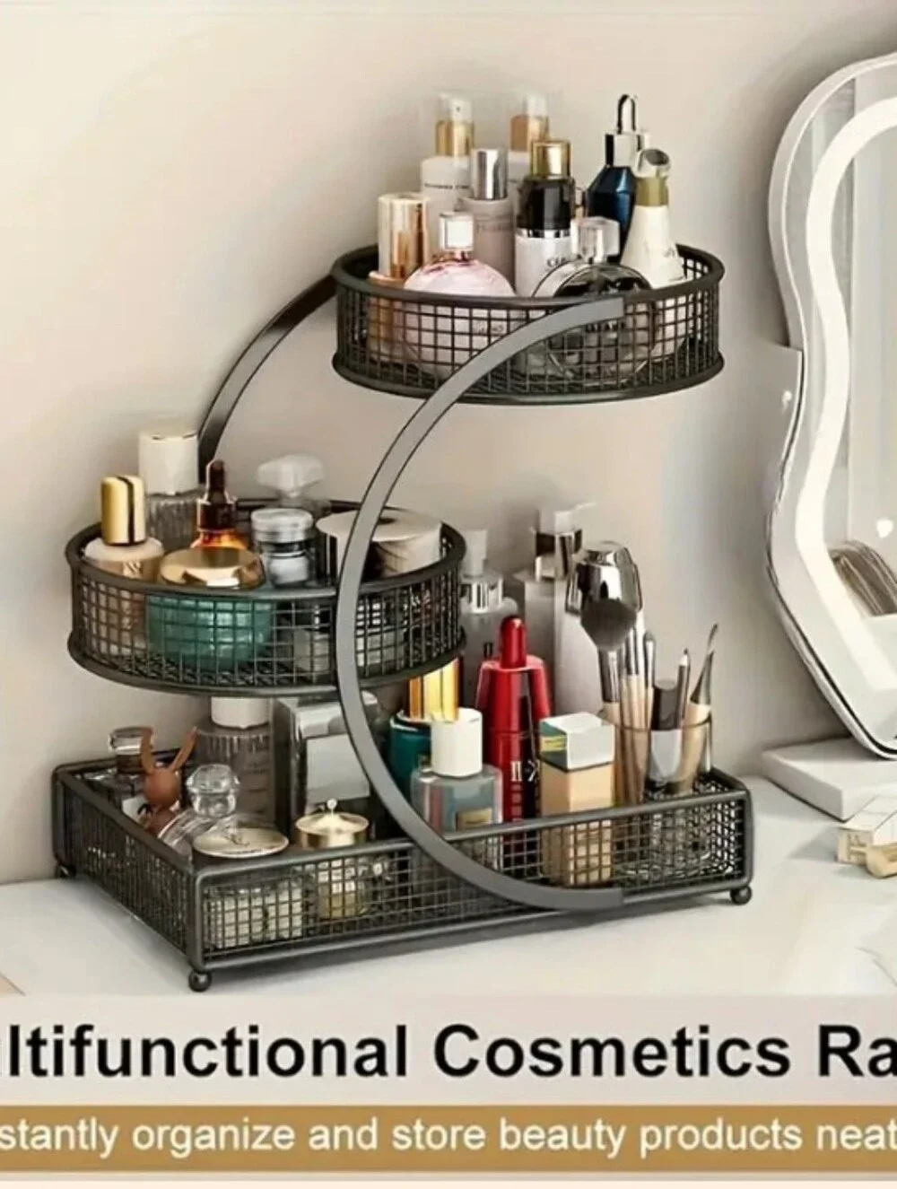 Multifunctional Black Cosmetic Organizer Rack - 3-Tier Makeup Storage